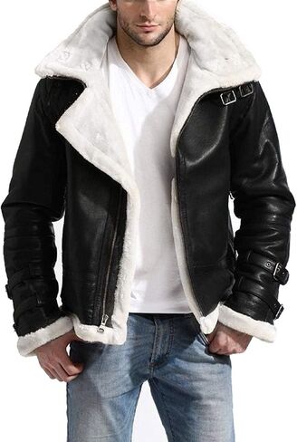 B3 Aviator Leather Jacket Men Bomber - Flight Pilot Fur Collar Shearling Jacket Men with Removable Hood in Saudi Arabia
