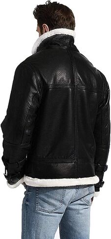 B3 Aviator Leather Jacket Men Bomber - Flight Pilot Fur Collar Shearling Jacket Men with Removable Hood in Saudi Arabia
