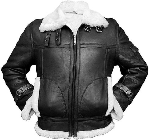 B3 Aviator Leather Jacket Men Bomber - Flight Pilot Fur Collar Shearling Jacket Men with Removable Hood in Saudi Arabia