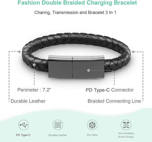 USB C to iOS Bracelet Charger 7.9in Portable Short Charging Cable Fashion Fast Data Transfer Cord Interesting Valentine's Day/Birthday/Thanksgiving Day Gift in Saudi Arabia