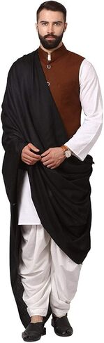 Pashtush Men's Thick Count Blended Wool Shawl, Lohi Free Size Black in Saudi Arabia