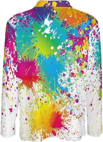 Funny Paint Drop Splatter Colorful Pattern Men's Polo Shirt Long Sleeve Golf Shirts Athletic Casual T-Shirt in Kuwait