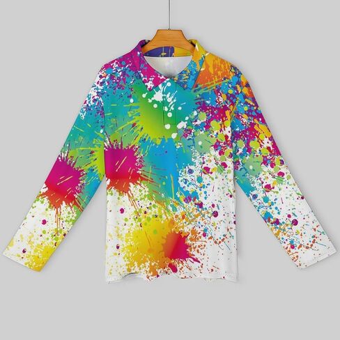 Funny Paint Drop Splatter Colorful Pattern Men's Polo Shirt Long Sleeve Golf Shirts Athletic Casual T-Shirt in Kuwait