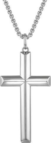 925 Sterling Silver High Polished Cross Necklace for Men,Christian Cross Pendant Jewelry for Men, 24" Rolo Chain Cross Jewelry in Saudi Arabia
