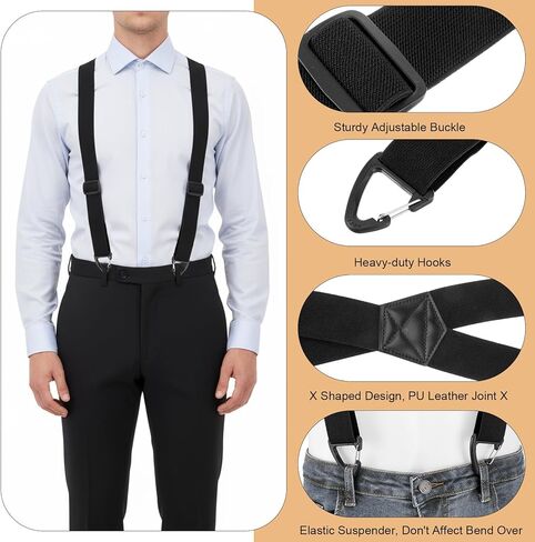 Hidden Suspenders for Men, 1.5" X-Back Belt Loop Suspender Design with 3 Snap Clips Wide Under Clothing Adjustable Work Suspenders Elastic Under Clothing Suspender for Suits Jeans for Men Wom in Saudi Arabia
