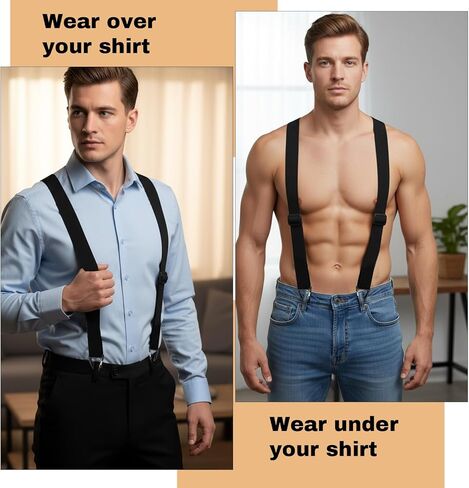 Hidden Suspenders for Men, 1.5" X-Back Belt Loop Suspender Design with 3 Snap Clips Wide Under Clothing Adjustable Work Suspenders Elastic Under Clothing Suspender for Suits Jeans for Men Wom in Saudi Arabia