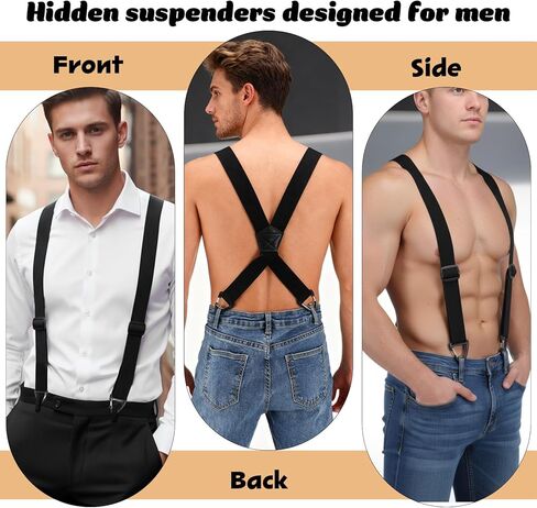 Hidden Suspenders for Men, 1.5" X-Back Belt Loop Suspender Design with 3 Snap Clips Wide Under Clothing Adjustable Work Suspenders Elastic Under Clothing Suspender for Suits Jeans for Men Wom in Saudi Arabia