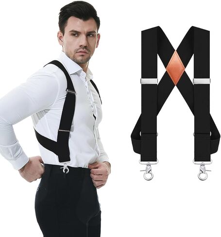 Men's Suspenders 1.4" Wide X Back Design with 2 Snap Hooks - Adjustable and Comfortable for Big and Tall in Saudi Arabia