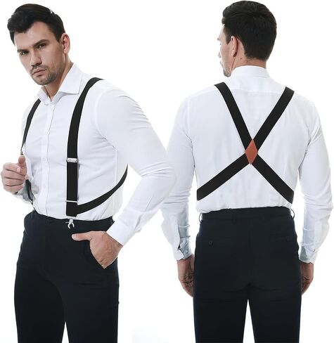 Men's Suspenders 1.4" Wide X Back Design with 2 Snap Hooks - Adjustable and Comfortable for Big and Tall in Saudi Arabia
