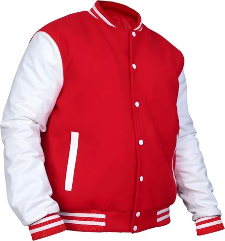 Men's Varsity Jackets Letterman Baseball College Bomber Wool Real Premium Leather Sleeve Unisex Jacket in Saudi Arabia