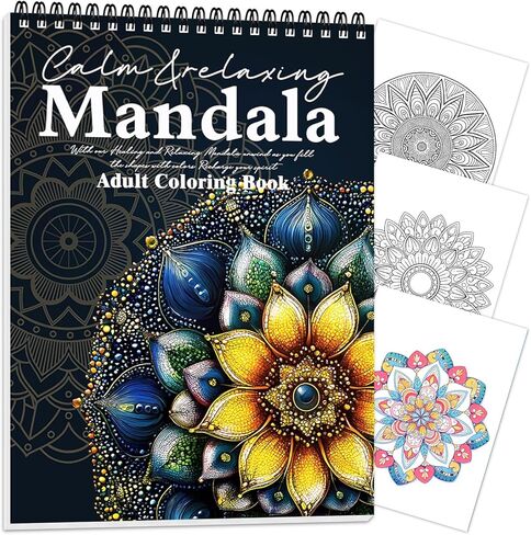 Adult Coloring Book Spiral Bound, Mindfulness Coloring Book for Women Relaxation, Thick Paper One Sided Design, Gift for Adult to Relax and Relieve Anxiety-Magic Wishing in Kuwait