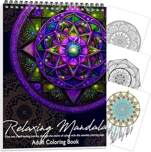 Adult Coloring Book Spiral Bound, Mindfulness Coloring Book for Women Relaxation, Thick Paper One Sided Design, Gift for Adult to Relax and Relieve Anxiety-Magic Wishing in Saudi Arabia