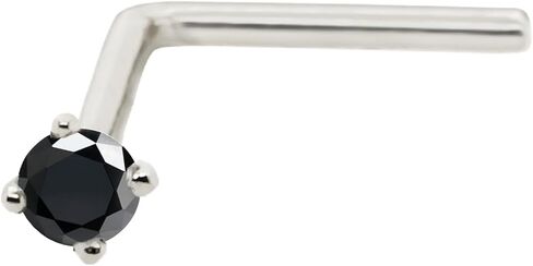 Solid 14Kt White/Yellow Gold Prong Set Black Moissanite L-SHAPE Nose Stud - 22G L-bend Nose Stud - April Birthstone Nose Ring Stud in Saudi Arabia