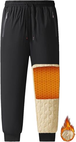 سروال شتوي رجالي مبطن بصوف الشيربا، بنطلون رياضي دافئ من الصوف للرياضة، في الهواء الطلق، تنظيف الثلج، الطقس البارد in Kuwait