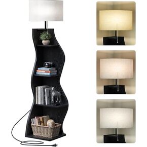 Evermagin 4 Tier Corner Shelf with Light, 64'' Tall Corner Bookshelf with Unique Shape, Stylish Wavy Bookcase Tower with Storage Organizer for Small Space, Living Room, Bedroom (Rustic Brown) in Kuwait