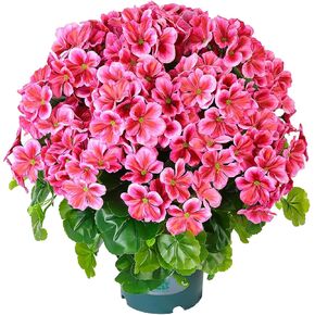 Geraniums Artificial Flowers Realistic – 2 Pack 18" Potted Faux Geranium Plants Deep Pink, UV Resistant Silk Flowers for Outdoor Indoor Front Porch Garden Home Decor (2, Red) in Kuwait