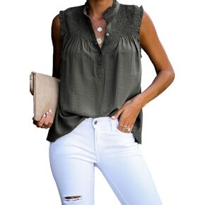 Diukia المرأة الصيف لطيف كشكش تانك القمم Flowy الشيفون مبطنة بلا أكمام قمصان البلوزات in Kuwait