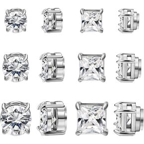 NEWITIN 6 Pairs Stainless Steel Magnetic Stud Earrings for Men Clip on Earring Magnetic Earring Unisex Non Piercing CZ Magnet Studs Diamond Earrings for Women Men in Saudi Arabia