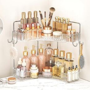 3-Tier Green Corner Organizer, PET Counter Storage with Hooks | Multi-Surface Organizer for Bathroom Vanity & Kitchen Countertop in Kuwait