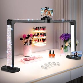 Kirkas 34inch Large Half Moon Light لتكنولوجيا الأظافر ، 456 LEDs 3 أوضاع ملونة بلا حدود ، مصباح مسمار مقبض مع وظيفة شحن حامل الهاتف ، مصباح مكتب مضاء قابلة للطي للمانيكور ، الحرف اليدوية-الأسود in Kuwait