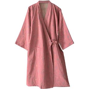 Cotton Gauze Robe for Women, Jacquard Plum Blossom Bathrobe Japanese Kimono Soft Knit Nightdress Longwear Sleepwear in Saudi Arabia
