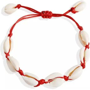 Women Colorful Cowrie Shell Braided Rope Summer Beach Bracelet Anklet Jewelry-Red in Kuwait