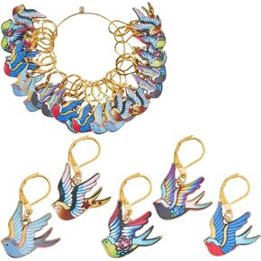 Sunnyclue 1 Box 18PCS 6 أنماط سحر غرزة سحر الطيور مع قفل كميات كبيرة ملونة سبيكة مينا الطيور سحر الكروشيه الكروشيه ليفراك لوكيتوش اللحف النسيج سستوري سوستوريا in Kuwait