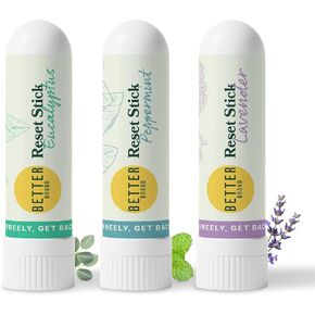 مجموعة عصا إعادة الضبط الثلاثية من Betterbrand - جهاز استنشاق طبيعي للأنف لتخفيف الاحتقان، والنعناع والأوكالبتوس والعلاج العطري باللافندر، غير طبي، ودعم الجيوب الأنفية مناسب للسفر - عبوة من 3 قطع in Kuwait