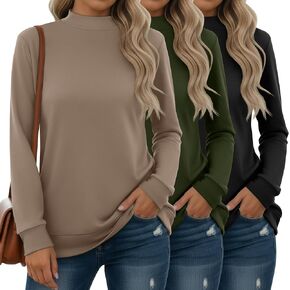3 Pack Women's Mock Turtleneck Sweatshirts Long Sleeve Cotton Pullover Shirts Tunic Lightweight Loose Casual Tops in Saudi Arabia