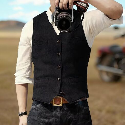 Slim Fit V-Neck Vest, Button Front with Lapel Collar for Professional and Casual Spring Fall Wear in Saudi Arabia