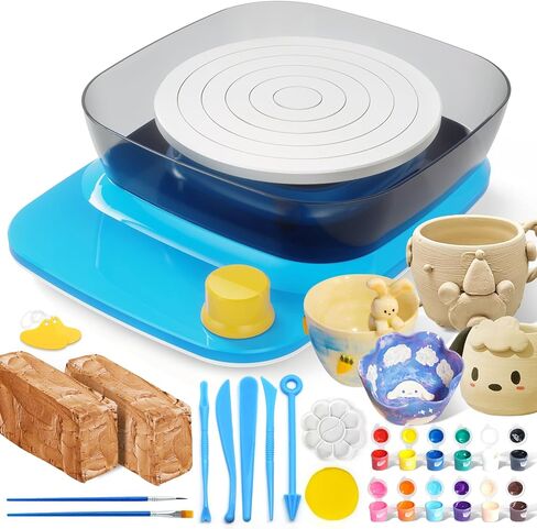 Pottery Wheel for Kids Beginners Adults - 6" Variable Speed Pottery Wheel Tool Kit, 0-440 RPM Speed Adjustable with Rechargeable Battery, 1.8 Lb Air Dry Clay, Art Supplies, Crafts for Adult Teenagers in Kuwait