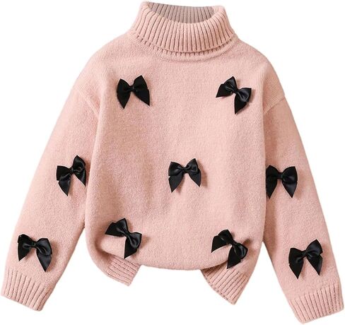 GORGLITTER Girl's Christmas Bow Sweaters High Neck Long Sleeve Knit Pullover Winter Sweater Jumper Tops in Saudi Arabia