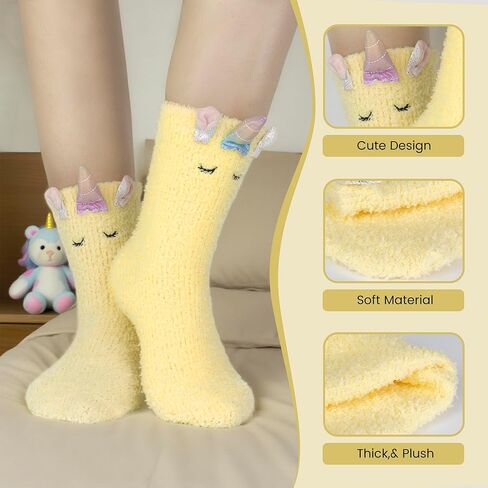 3 pairs Unicorn Fuzzy Socks for Women and Girls, Cozy Christmas Socks, Cute Unicorn Gifts for Teens, White Elephant Gift, Soft Winter Slipper Socks in Saudi Arabia