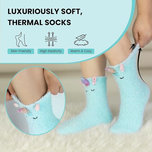 3 pairs Unicorn Fuzzy Socks for Women and Girls, Cozy Christmas Socks, Cute Unicorn Gifts for Teens, White Elephant Gift, Soft Winter Slipper Socks in Saudi Arabia