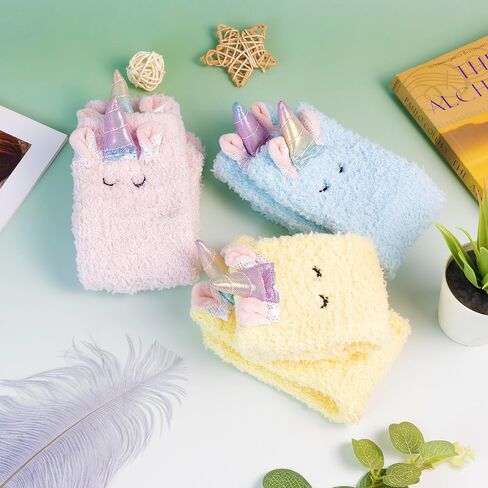 3 pairs Unicorn Fuzzy Socks for Women and Girls, Cozy Christmas Socks, Cute Unicorn Gifts for Teens, White Elephant Gift, Soft Winter Slipper Socks in Saudi Arabia