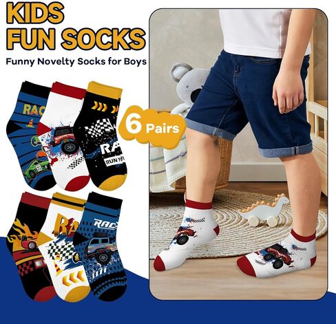 6 Pairs Kids Boys Ankle Socks Low Cut Cartoon Funny Crazy Funky socks Breathable No Show Socks aged for 2-11 Years in Saudi Arabia