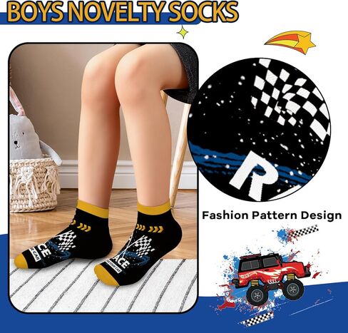 6 Pairs Kids Boys Ankle Socks Low Cut Cartoon Funny Crazy Funky socks Breathable No Show Socks aged for 2-11 Years in Saudi Arabia