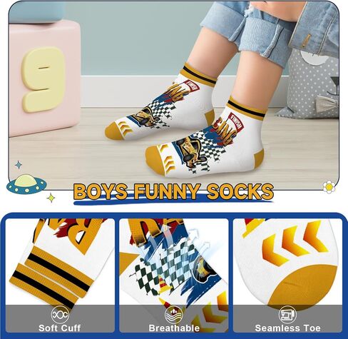 6 Pairs Kids Boys Ankle Socks Low Cut Cartoon Funny Crazy Funky socks Breathable No Show Socks aged for 2-11 Years in Saudi Arabia
