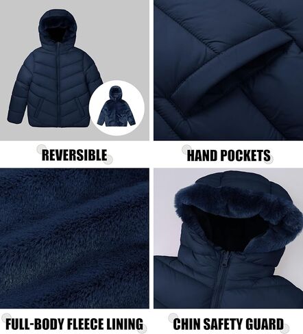 solomate Girls Winter Coats with Hood - 6-14Y Revisable Girls' Outerwear Puffer Jackets & Coats for Kids in Saudi Arabia