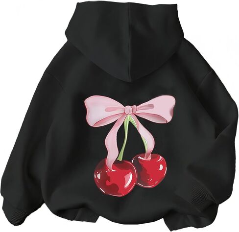 Girl's Cherry Bow Print Hoodie Sweatshirt Long Sleeve Pullover Cute Tops in Saudi Arabia