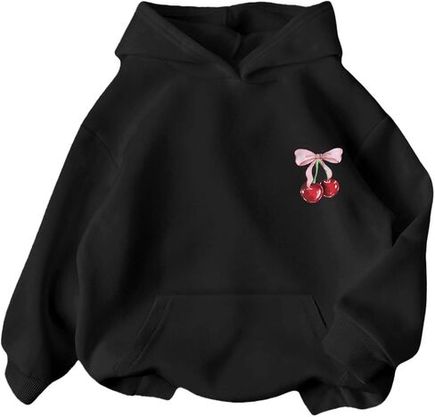 Girl's Cherry Bow Print Hoodie Sweatshirt Long Sleeve Pullover Cute Tops in Saudi Arabia