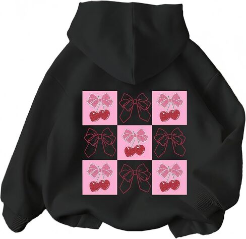Girl's Cherry Bow Print Hoodie Sweatshirt Long Sleeve Pullover Cute Tops in Saudi Arabia