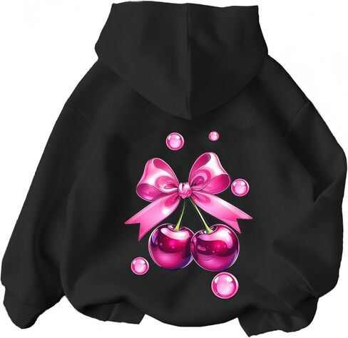 Girl's Cherry Bow Print Hoodie Sweatshirt Long Sleeve Pullover Cute Tops in Saudi Arabia
