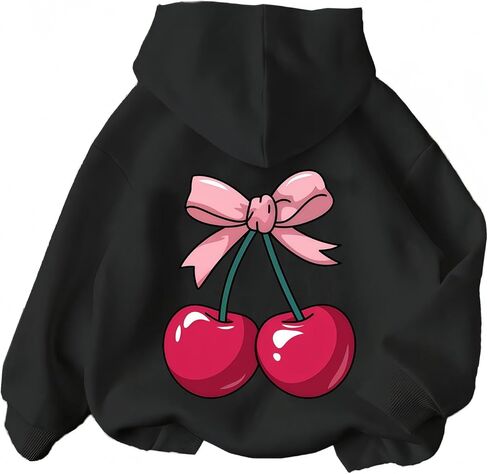 Girl's Cherry Bow Print Hoodie Sweatshirt Long Sleeve Pullover Cute Tops in Saudi Arabia