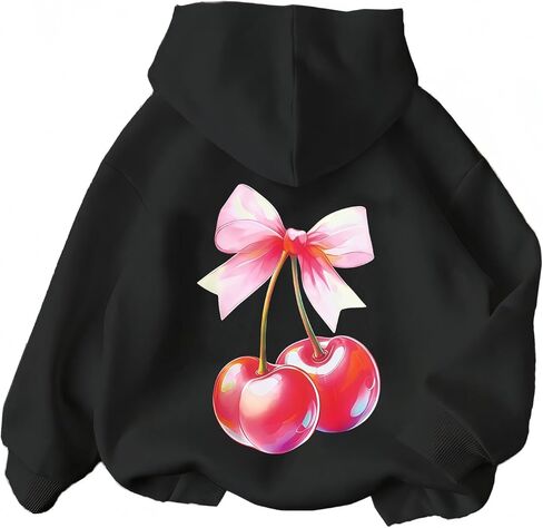 Girl's Cherry Bow Print Hoodie Sweatshirt Long Sleeve Pullover Cute Tops in Saudi Arabia