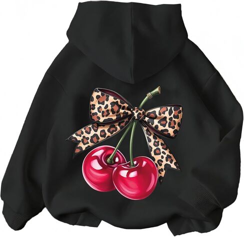 Girl's Cherry Bow Print Hoodie Sweatshirt Long Sleeve Pullover Cute Tops in Saudi Arabia