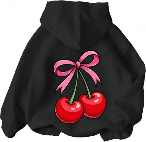Girl's Cherry Bow Print Hoodie Sweatshirt Long Sleeve Pullover Cute Tops in Saudi Arabia