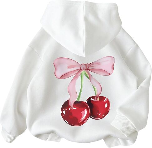 Girl's Cherry Bow Print Hoodie Sweatshirt Long Sleeve Pullover Cute Tops in Saudi Arabia