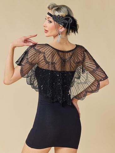 1920s Shawl Wraps for Women, Sequin Beaded Shawls and Wraps for Evening Dresses Party in Saudi Arabia