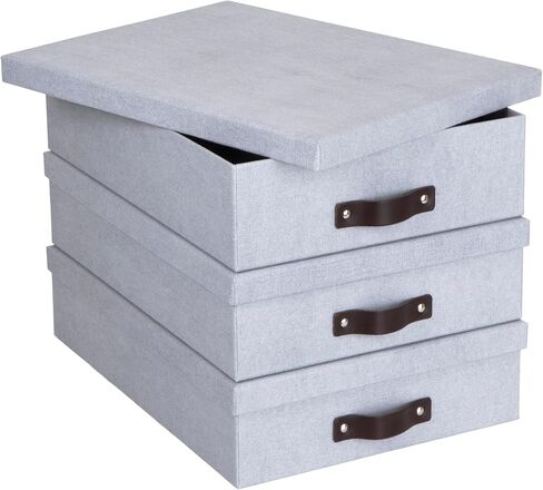 BIGSO OSKAR CANVAS Fiberboard Document Box - مربع منظم الملفات للأعمال الورقية المهمة - تخزين المستندات مع غطاء ومقبض - 3.3 في x 10.2 في x 13.8 في - 3 عبوة - الأزرق in Kuwait
